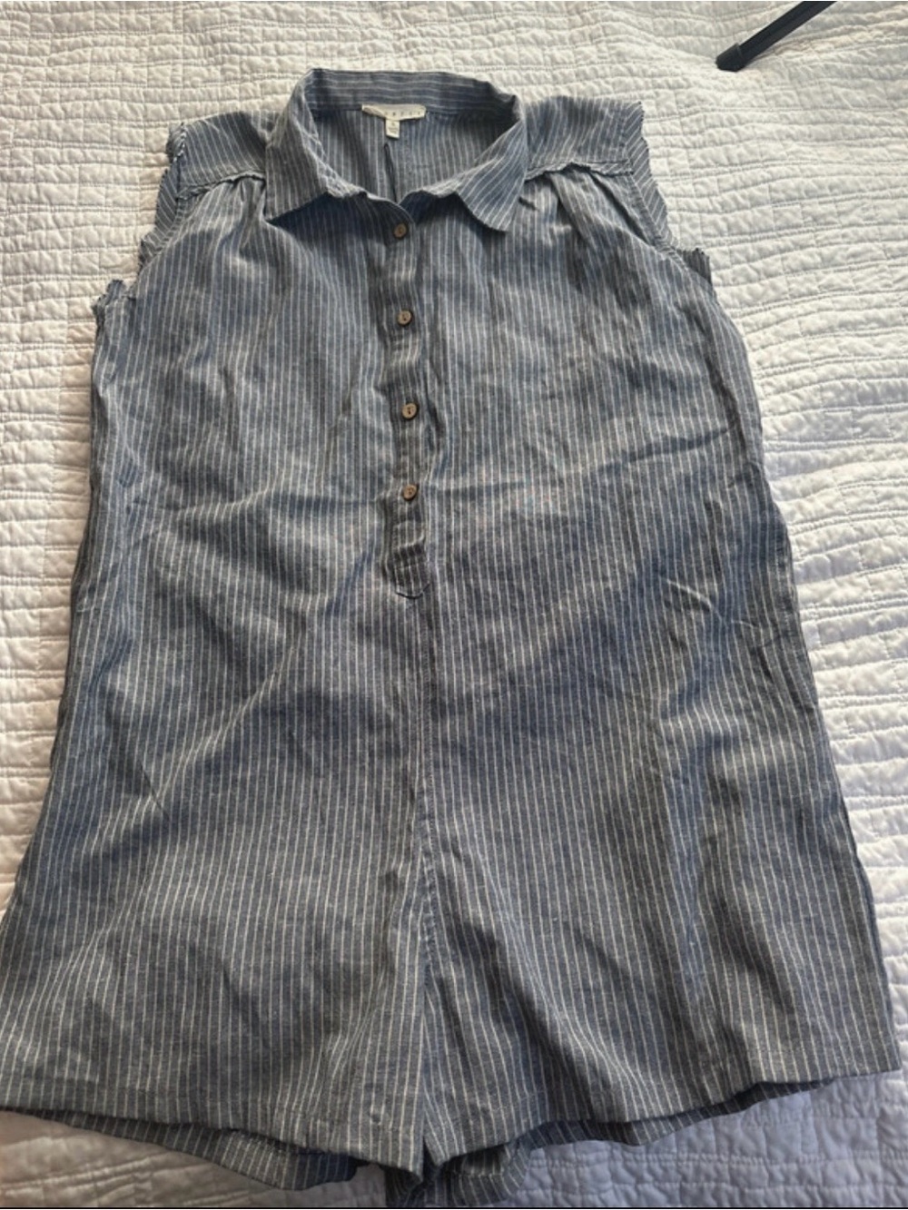 Promesa Sleeveless Striped Chambray Romper - Blue